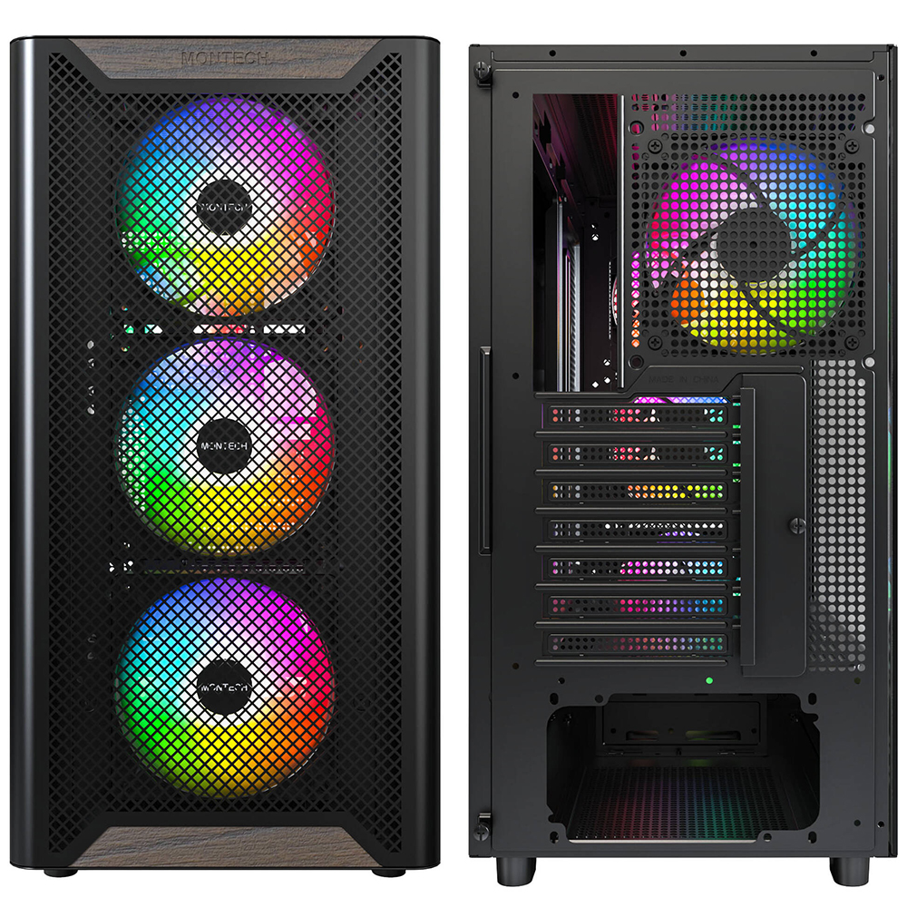 Montech XR Wood PC Case, Mid Tower, ARGB, Tempered Glass, Black